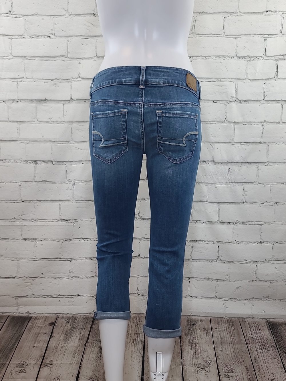 AE Next Level Artist Stretch Cotton Denim Low Rise Straight Crop Leg Jean Blue - Picture 6 of 17